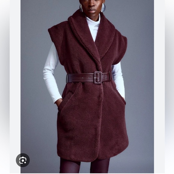 Karen Millen Jackets & Blazers - Karen Millen Deep Burgundy Teddy Sleeveless Belted Vest oversized 4